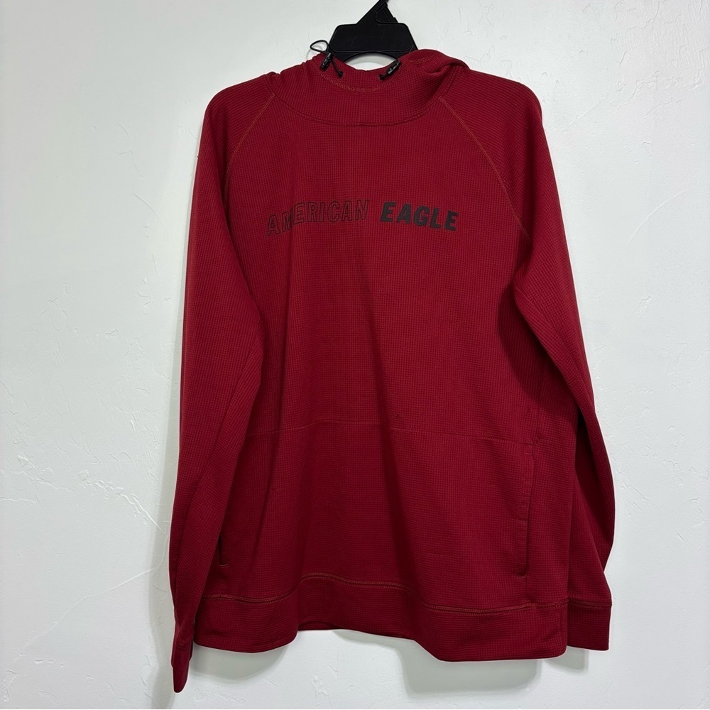 American Eagle Flex Men's Large Waffle Knit Pullover Hoodie Sweatshirt Red